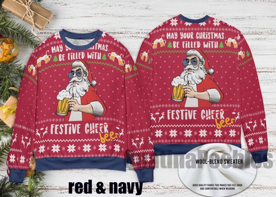 Discover Santa Drinking Beer Christmas Sweater, Santa Christmas Ugly Sweater Shirt, Family Matching Outfit, Friends Party, Santa Christmas Gift Dad