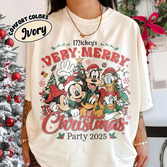 Discover Retro Mickeys Very Merry Christmas Party 2025 Shirt, Mickey & Friends Christmas Tee, WDW Disneyland Family Matching Xmas Sweatshirt
