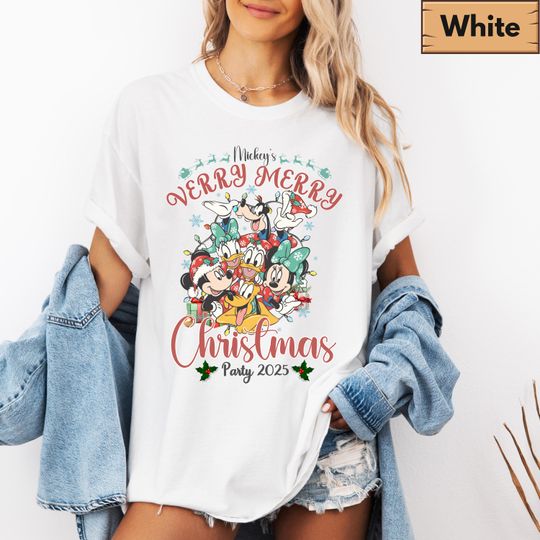 Discover Comfort Colors Retro Mickey Very Merry Christmas Party 2025 Shirt, Mickey And Friends Christmas Matching Tee, Disney Family Christmas Shirt