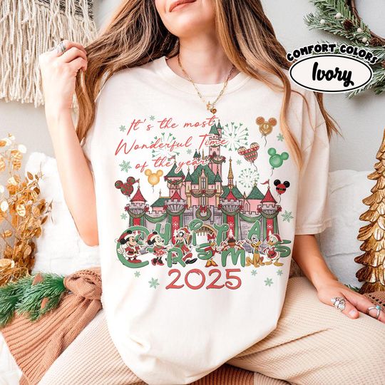 Discover Mickey & Friends Santa Christmas Shirt, Disney Very Merry 2025 Tee, WDW Disneyland Holiday Outfit, Most Wonderful Time Disney Vacation Shirt
