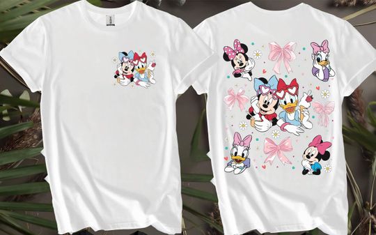 Discover Double-Sided Minnie Mouse Daisy Duck Bows Coquette Custom T-Shirt for Men, Women, and Kids