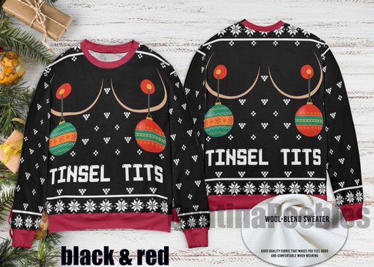 Discover Tinsel Tits  Ugly Christmas Sweater, Tinsel Tits Jingle Balls Ugly Sweater, Jingle Balls and Tinsel Tits, Xmas Tree Ugly Christmas Sweater