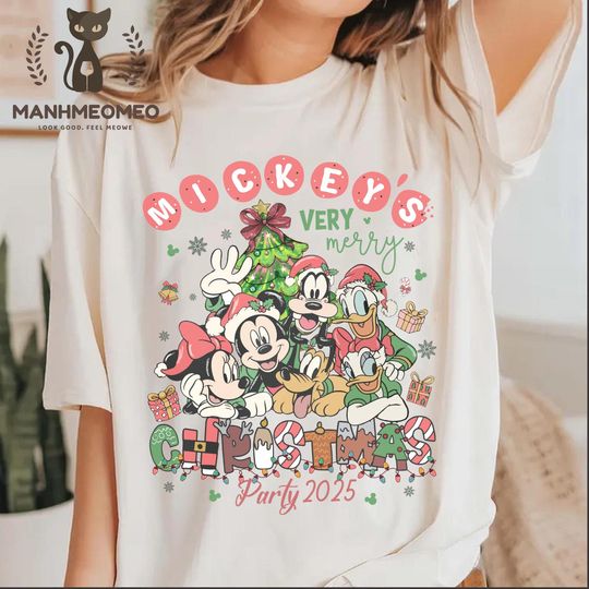 Discover Mickey's Very Merry Christmas Party 2025 Shirt, Disney Christmas Family Matching Tees, Mickey And Friends Holiday Shirts, Disney Trip 2025
