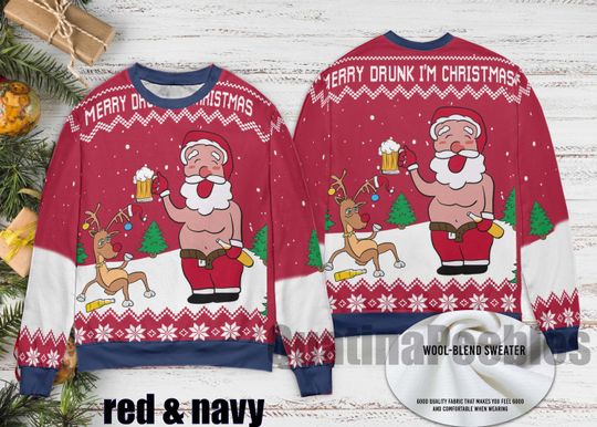 Merry Drunk Im Christmas Sweater, Funny Santa Holiday Drinking Ugly Sweater, Christmas Party Merry Drunk Xmas Tree Ugly Christmas Sweater