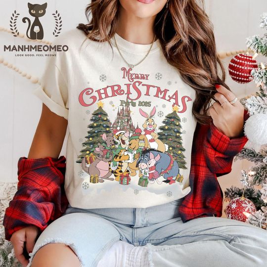 Discover Disney Winnie the Pooh Christmas Party 2025 Shirt, Pooh Tigger Eeyore Piglet Christmas Shirt, Disney Christmas Family Shirt, Disneyland Xmas