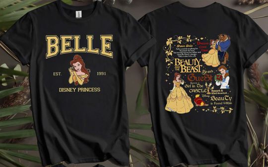 Discover Disney Princess Belle 1991 Vintage Double Sided T-Shirt for Men, Women, and Kids – Sizes S to 5XL