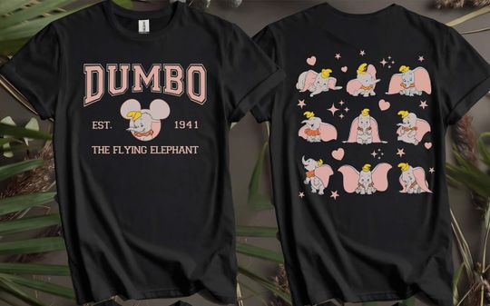Discover 2-sided Dumbo The Flying Elephant Vintage Custom T-Shirts for Men, Women, and Kids - Sizes S to 5XL | Ladies' T-Shirts Available AB79-2