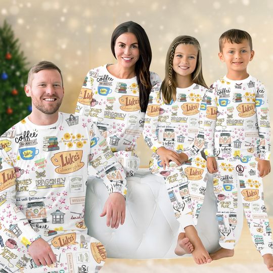 Discover Gilmore Girl Matching Family Pajamas Set, Star Hollow Christmas Pajamas, Gilmore Girl Tv Series Pjm, Lukes Coffee Diner Shirt,Xmas Gift