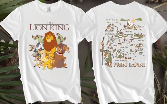 Discover 2-sided Lion King Pride Land Map Simba Timon Custom T-Shirts for Men, Women, and Kids - Sizes S to 5XL | Ladies' T-Shirts Available AB83-2
