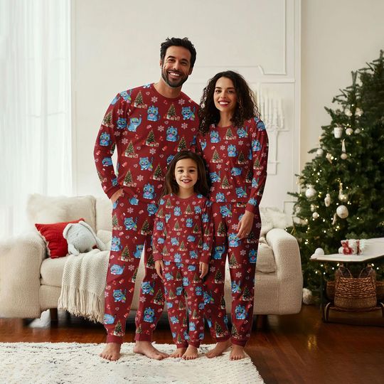 Cute Derpy Tiger Family Matching Pajamas, Blue Tiger Christmas Pajamas, Kpop PJs, Tiger Movie Pajamas Women, Xmas Gifts For Her Him