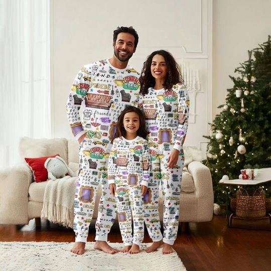 Discover Friends TV Show Matching Family Pajamas Set, Graphic 90s Sitcom Pajamas, Christmas Pajamas, Holiday Pajamas, Movie Shirt Gift for Fans