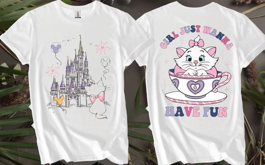 Discover 2-sided Marie Cat Girl Just Wanna Have Fun Custom T-Shirts for Men, Women, and Kids - Sizes S to 5XL | Ladies' T-Shirts Available AB91-2
