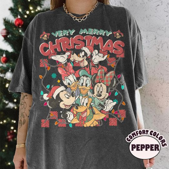 Discover Retro Mickey's Very Merry Christmas Party 2025 Shirt, Vintage Mickey And Friends Christmas Shirt, Disney Family Matching Christmas 2025 Tee
