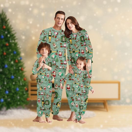 The Elf Matching Family Pajamas Set, Santa Elf Matching Pajamas, Elf Christmas Pajamas Pants, Retro Movie Xmas Pajamas, Xmas Party Gift