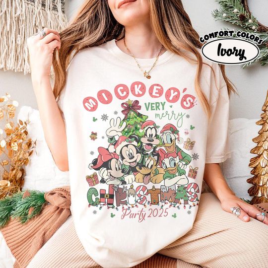 Discover Mickeys Very Merry Christmas Party 2025 Sweatshirt, Vintage Disney Family Matching Tee, Mickey & Friends Holiday Shirt, Disneyland Xmas Tee