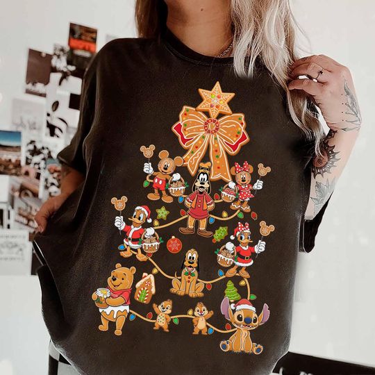 Discover Mickey & Friends Gingerbread Christmas Tree Light Shirt, Disney Stitch Pooh Coquette Bow Xmas Tee, Disneyland Holiday Vacation 2025 Gifts