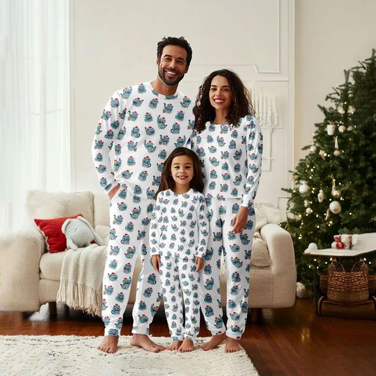 Cute Derpy Tiger Christmas Pajamas, Blue Tiger Family Matching PJs, Kpop Cosplay Costume, Tiger Movie Pajamas, Xmas Gift For Her Him