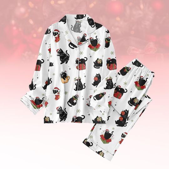 Discover Christmas Black Cat Pajamas Set, Cat Mom Holiday Pajama, Kitten Xmas Pjs For Women Kids, Grumpy Cat Lover Loungwear, Pet Love Gifts