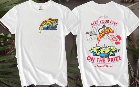 Double-Sided Toy Story Buzz Lightyear and Aliens Pizza T-Shirt for Men, Women, and Kids