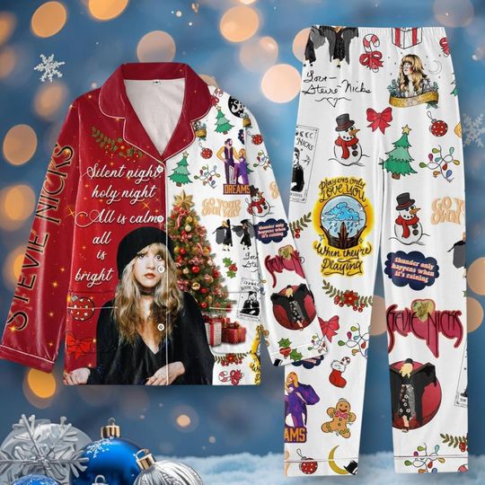 Stevie Nicks Silent Night Holy Night All Is Calm Christmas Pajamas Set, Pajamas for Adults & Kids, Festive Choice for Family Time