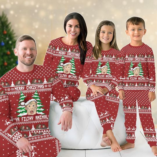 Home Alone Kevin Matching Family Pajamas Set, Merry Christmas Ya Filthy Animal Pajamas, Xmas Movie Sweatshirt And Pants, Xmas Gifts