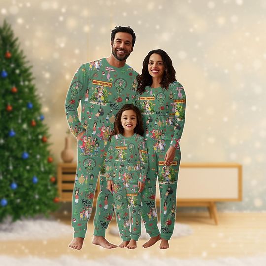 Bobs Burgers Christmas Family Pajamas, Bob Belcher Holiday Pajamas, Belcher Family Matching Pjs, Pajamas For Party, Cartoon Xmas Shirt