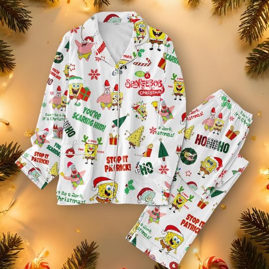 Discover Spongebob You are Scaring Him Stop It Patrick Pajamas Set, Pajamas for Adults & Kids, Cute Gift for Couples and Kids