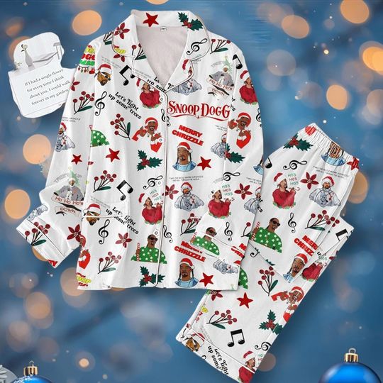 Snoop Dogg Ho Ho Ho Merry Chrizzle Christmas Pajamas Set, Pajamas for Adults & Kids, Lovely Christmas Gift