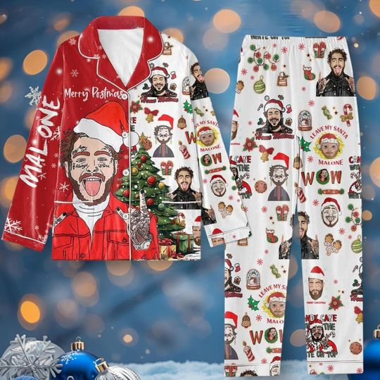 Post Malone Merry Postmas Christmas Pajamas Set, Pajamas for Adults & Kids, Perfect for Holiday Celebrations