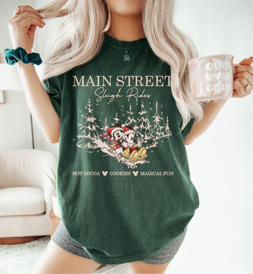 Discover Retro Disney Main Street Sleigh Rides Shirts, Disney Christmas Shirt, Mickey Minnie Christmas Shirt, Disney Christmas Party 2025 Shirt