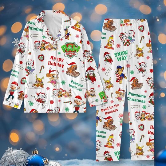 Discover Paw Patrol Puppies Happy Holiday Snow Way Skye Runnle Zuma Pajamas Set, Pajamas for Adults & Kids, Perfect for Holiday Celebrations