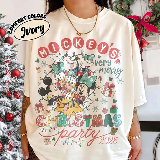 Discover Vintage Mickeys Very Merry Christmas Party 2025 Shirt, Disney Family Matching Tee, Mickey & Friends Holiday Lights Shirts, Cute Disney Xmas