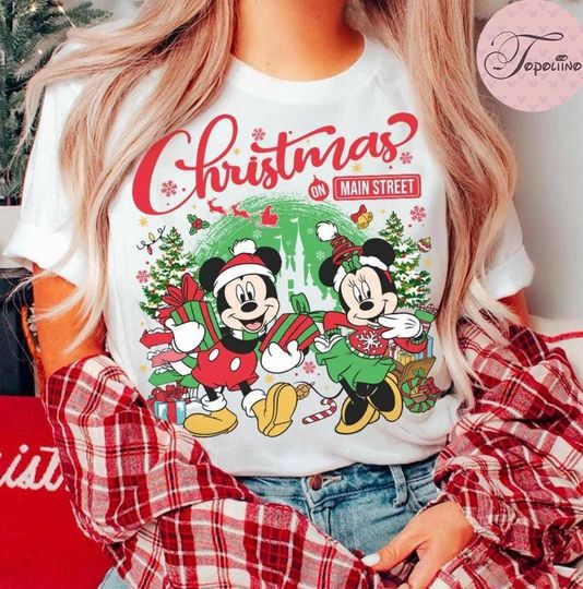 Discover Vintage Disney Christmas On Main Street Shirt, Minnie Mickey's Very Merry Christmas Party 2025, Disney Family Christmas Shirt, Disney Trip