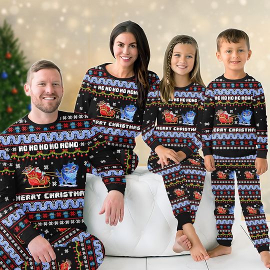 Discover Funny Blue Tiger Family Pajamas Set, Ho Ho Ho Santa With Tiger Holiday Pajamas, Kpop Fans Loungewear, Tiger Xmas Sweatshirt And Pants