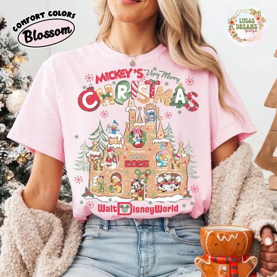 Discover Gingerbread Castle Disney Tee, Mickeys Very Merry Christmas Party 2025 Shirt, Walt Disney World Family Christmas Matching Shirt
