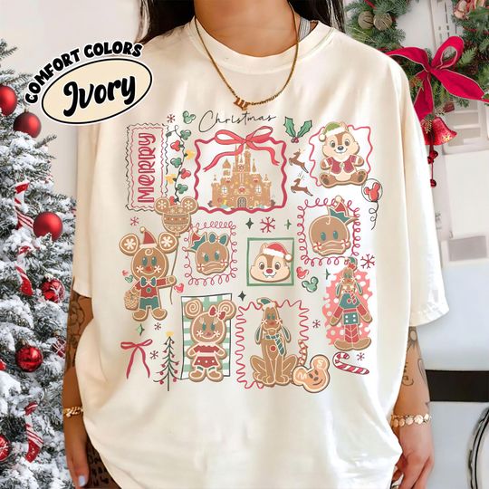 Discover Comfort Colors Disney Mickey and Friends Gingerbread Shirt, Mickey's Very Merry Christmas Party 2025 Tee, WDW Disneyland Family Holiday Gift
