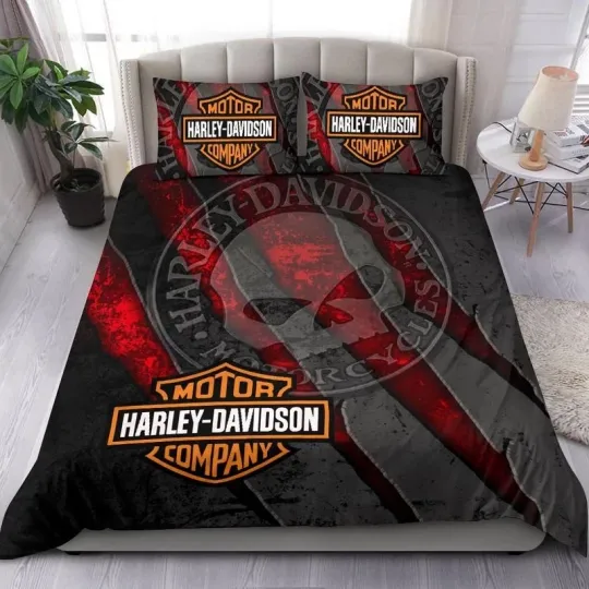 Discover Love Haarleyy Davidson and Skull Bedding Set