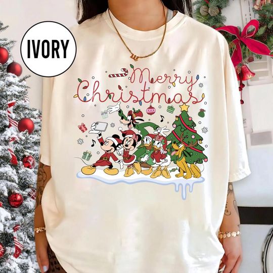 Discover Retro Mickey & Friends Santa Disney Christmas Shirt, Mickey's Very Merry Christmas Party 2025 Tee, WDW Disneyland Holiday Family Sweatshirt