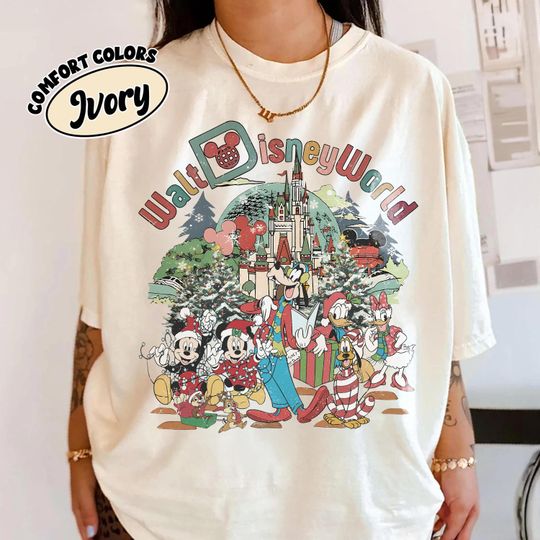Discover Vintage Walt Disney World Christmas Shirt, Mickey and Friends Christmas 2025 Shirt, Disney Family Matching Xmas Outfit, Disneyworld Xmas Tee
