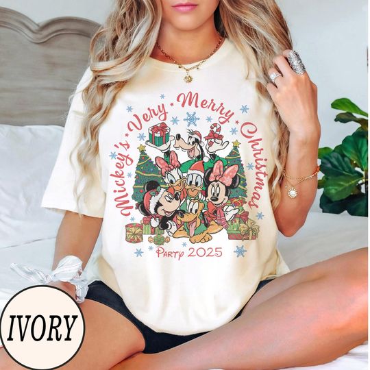 Discover Vintage Disney Mickeys Very Merry Christmas 2025 Shirt, Cute Mickey Minnie & Friends Holiday Tee, Family Matching Disney Christmas Gifts