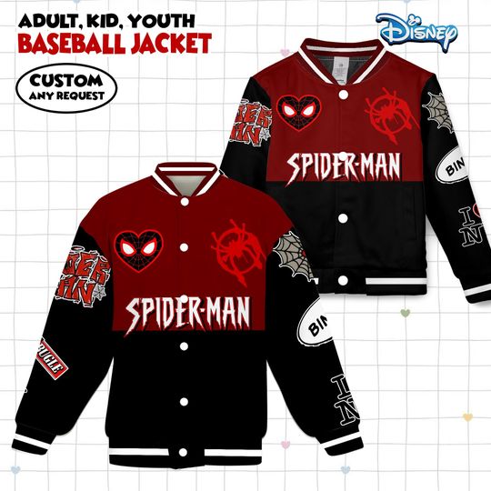 Spider-Man Miles Morales Kids and Youth Baseball Jacket, Aldult Unisex Varsity Baseball Jacket