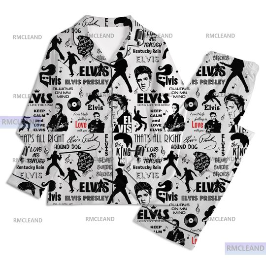 Discover Elvis Presley Unisex Long Sleeve Pajama Set, Adult Silk Nightwear, King of Rock n Roll