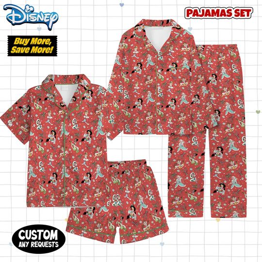 Discover Vintage Disney Princess Christmas Pajamas, Ariel Belle Jasmine Cinde Pajamas, Disney Trip Pjs, Christmas Gift