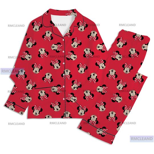 Discover Minnie Unisex Long Sleeve Adult Pajama Set, Christmas Sleepwear, Silk Nightwear