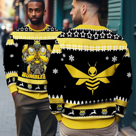 Transformers Ugly Christmas Sweatshirt, Optimus Prime Bumblebee Ugly Sweater