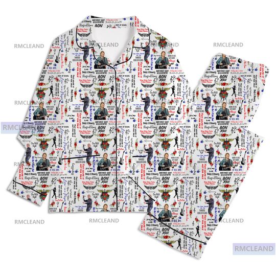 Discover Bon Jovi Music Unisex Long Sleeve Pajama Set, Rock Band Silk Sleepwear for Adults