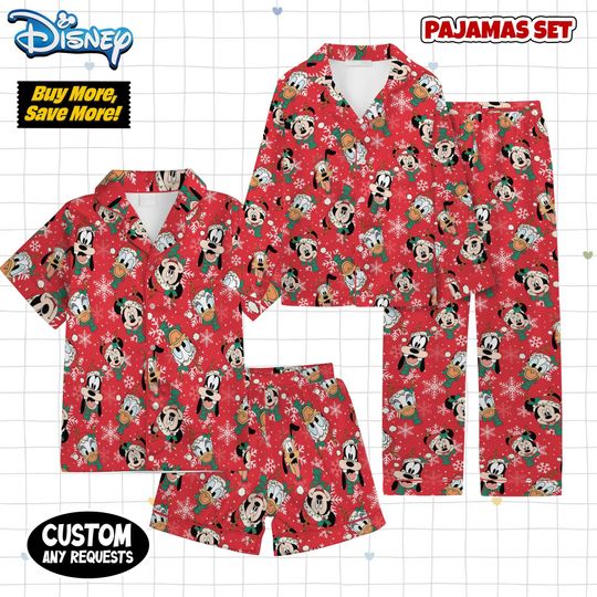 Discover Disney Mickey Minnie Mouse Goofy Daisy Donald Pluto Adult Pajamas, Winter Christmas Disney Pajamas Set