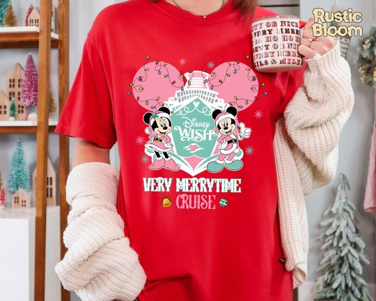 Discover Pink Mickey Minnie Disney Christmas Very Merrytime Cruises Sweatshirt, Retro Disney 2025 Xmas Tee, 2025 Family Matching Xmas Gift