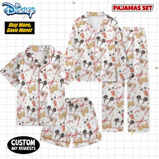 Discover Retro Mickey Minnie Gingerbread Christmas Pajamas, Disney Christmas Pajamas, Gingerbread Cookies Pajasma, Disney Gingerbread Pajamas