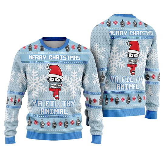 Ya Fil Thy Animal Futurama Ugly Christmas Sweatser Bender Ugly Sweater